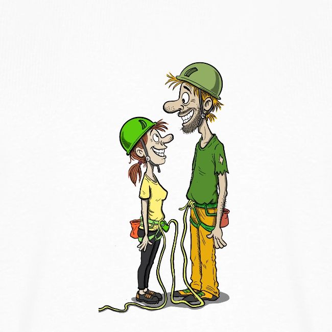a-small-female-climber-and-a-large-male-climber-check-each-other-out kletter t-shirt, climbing t-shirt, climbing merchs, kletter merchs, rock climbing, bouldering, hiking, nature lover, outdoor sport