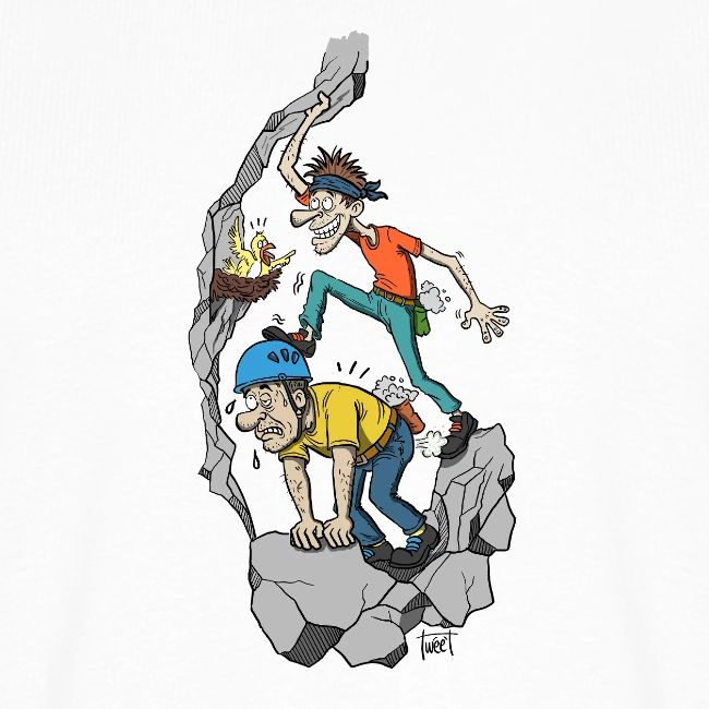 assisting-a-partner-climber-on-your-back-to-start-a-climbing-route kletter t-shirt, climbing t-shirt, climbing merchs, kletter merchs, rock climbing, bouldering, hiking, nature lover, outdoor sport
