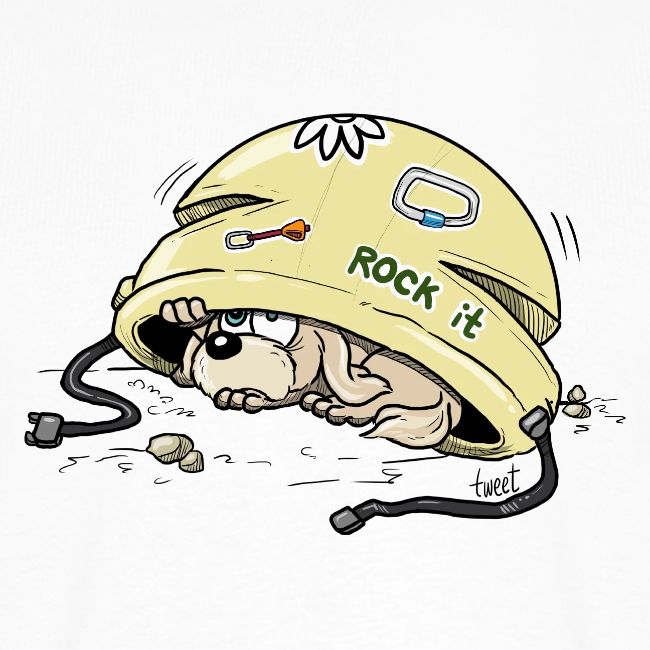 climbing-helmet-with-a-scared-puppy kletter t-shirt, climbing t-shirt, climbing merchs, kletter merchs, rock climbing, bouldering, hiking, nature lover, outdoor sport