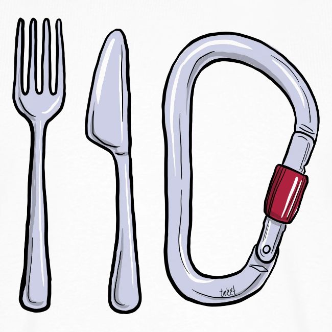 fork-knife-carabiner kletter t-shirt, climbing t-shirt, climbing merchs, kletter merchs, rock climbing, bouldering, hiking, nature lover, outdoor sport
